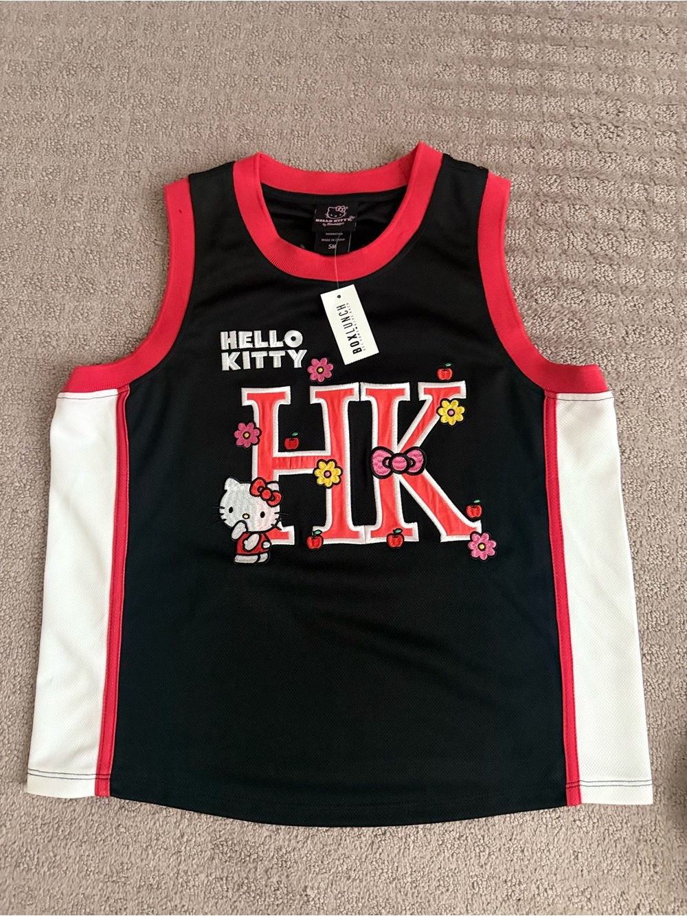 Hello Kitty Black, White & Pink Sleeveless Jersey Top